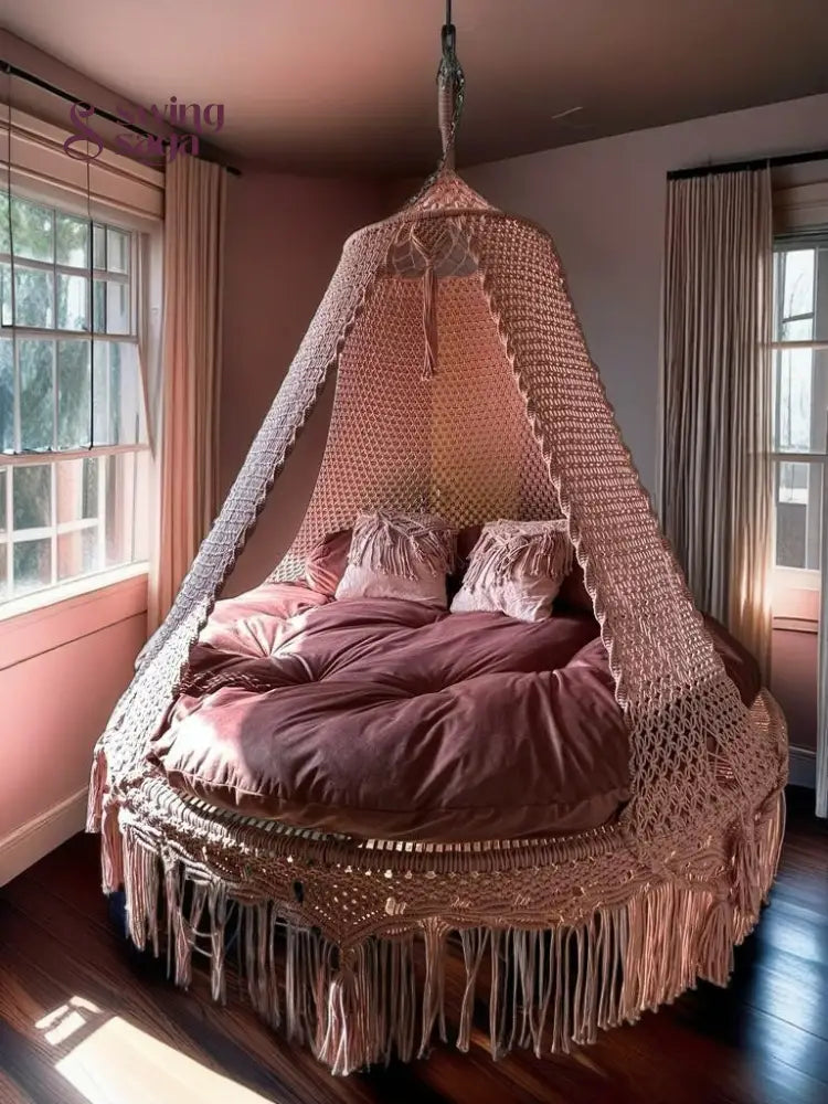 Lush Lux Pink  Macrame Bed Swing - Swing Saga