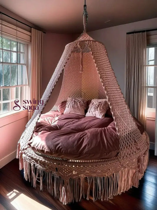 Lush Lux Pink  Macrame Bed Swing - Swing Saga
