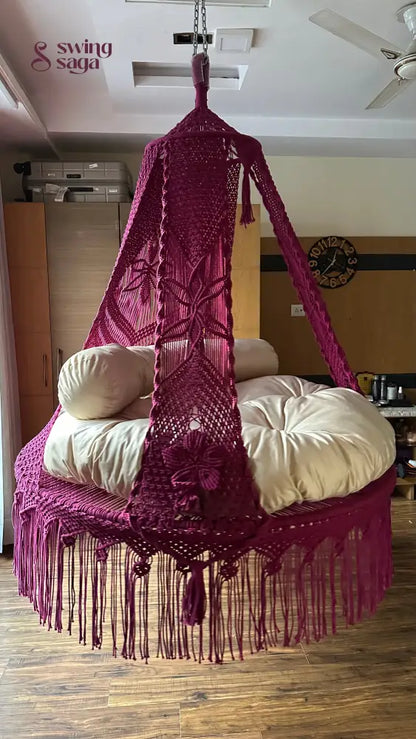 Magenta Pink  Macrame Bed Swing - Swing Saga