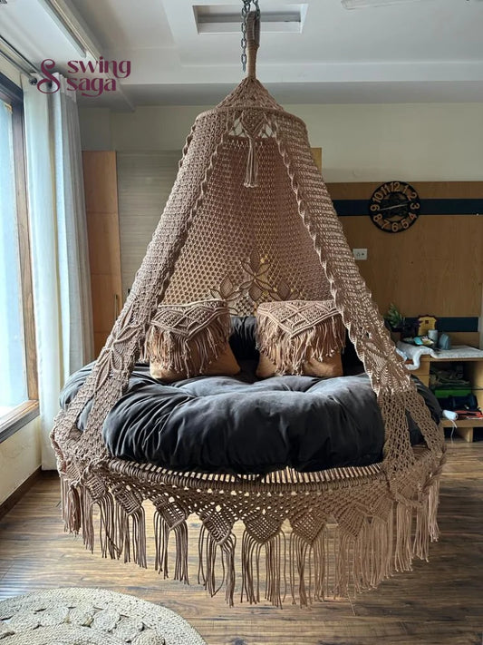 Toffee Peach Macrame Bed Swing - Swing Saga