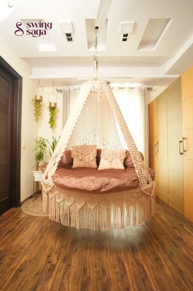 Light Peach Macrame Bed Swing - Swing Saga