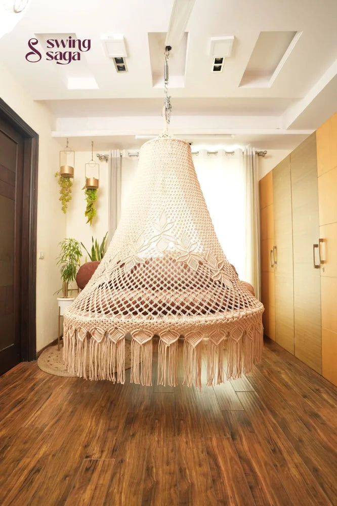 Light Peach Macrame Bed Swing - Swing Saga