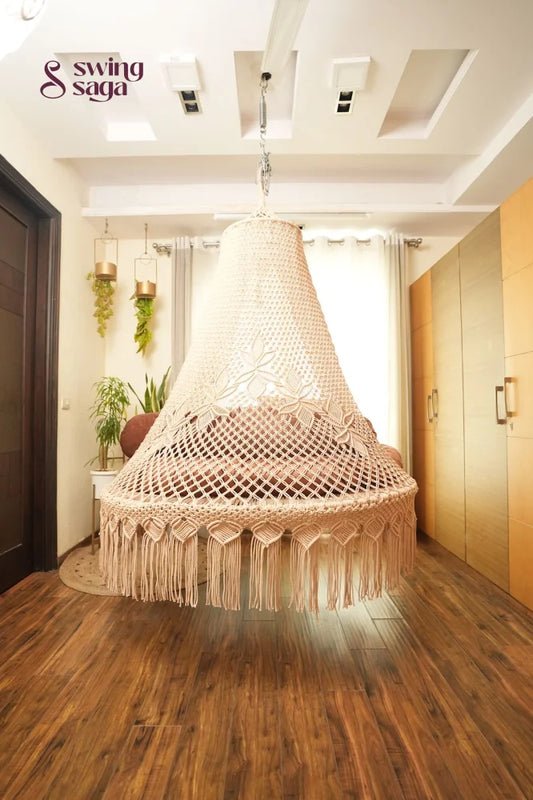 Light Peach Macrame Bed Swing - Swing Saga