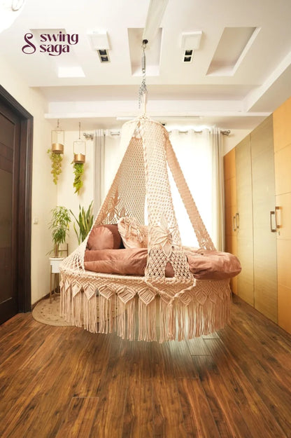 Light Peach Macrame Bed Swing - Swing Saga