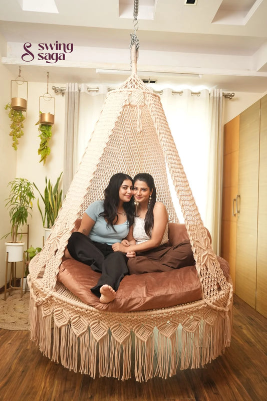 Light Peach Macrame Bed Swing - Swing Saga