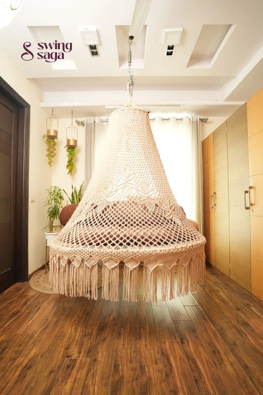 Light Peach Macrame Bed Swing - Swing Saga