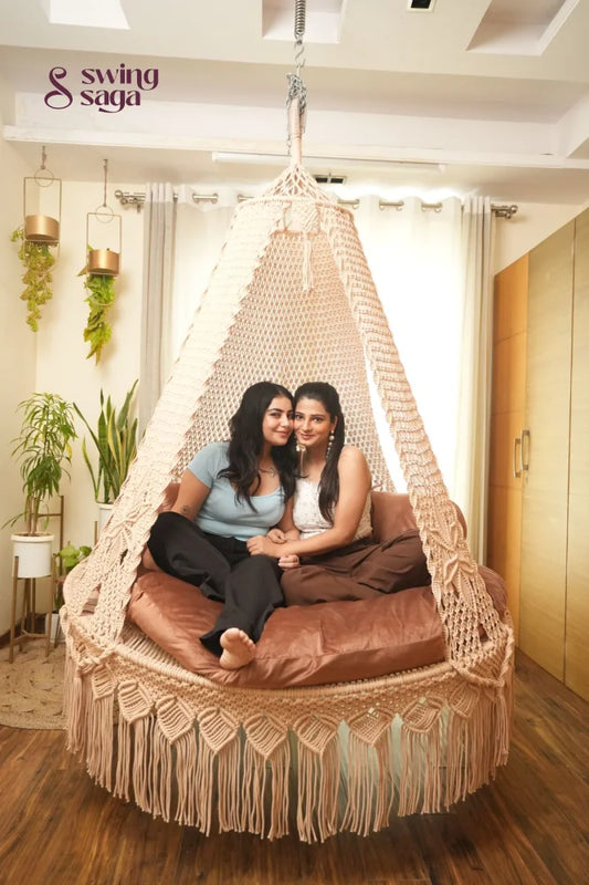 Light Peach Macrame Bed Swing - Swing Saga