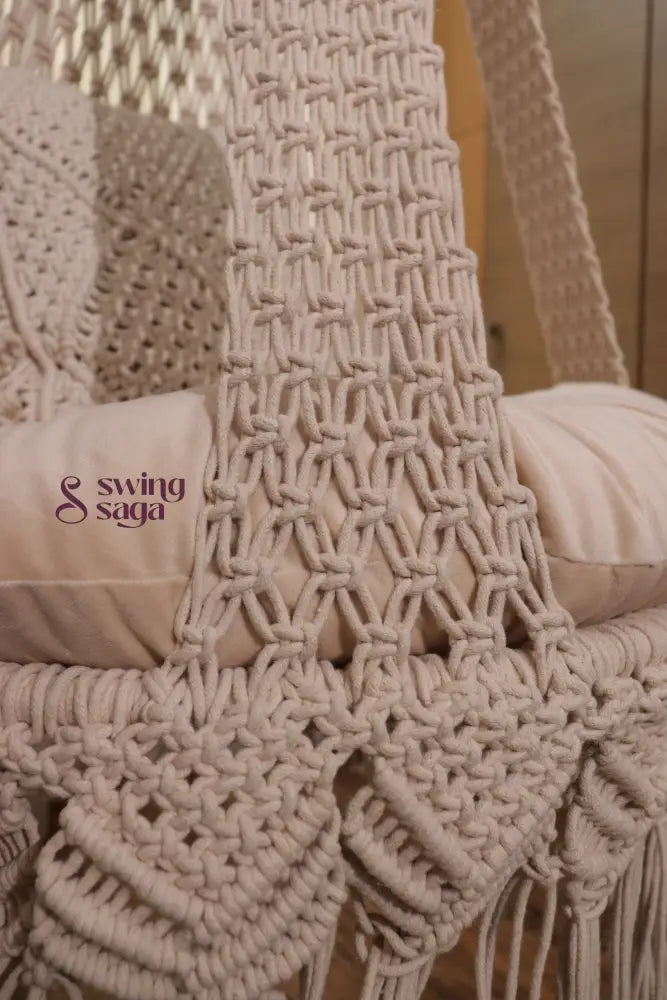 Cream White single seater hanging chair - Swing Saga