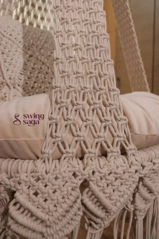 Cream White single seater hanging chair - Swing Saga