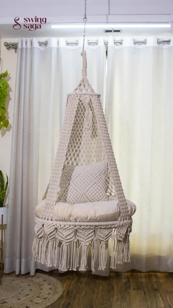 Cream White single seater hanging chair - Swing Saga