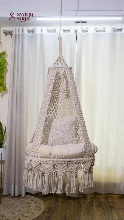 Cream White single seater hanging chair - Swing Saga
