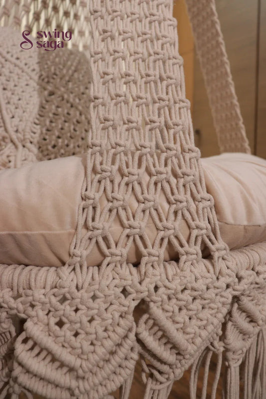 Cream White single seater hanging chair - Swing Saga