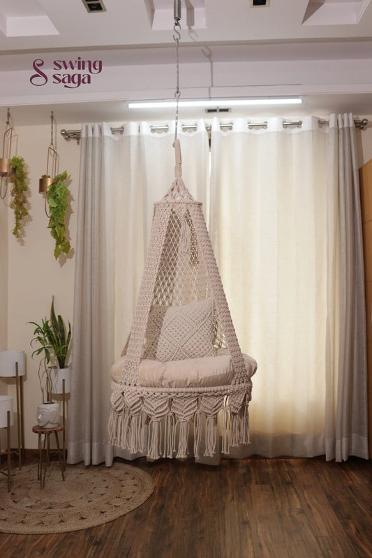 Cream White single seater hanging chair - Swing Saga