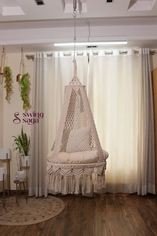 Cream White single seater hanging chair - Swing Saga