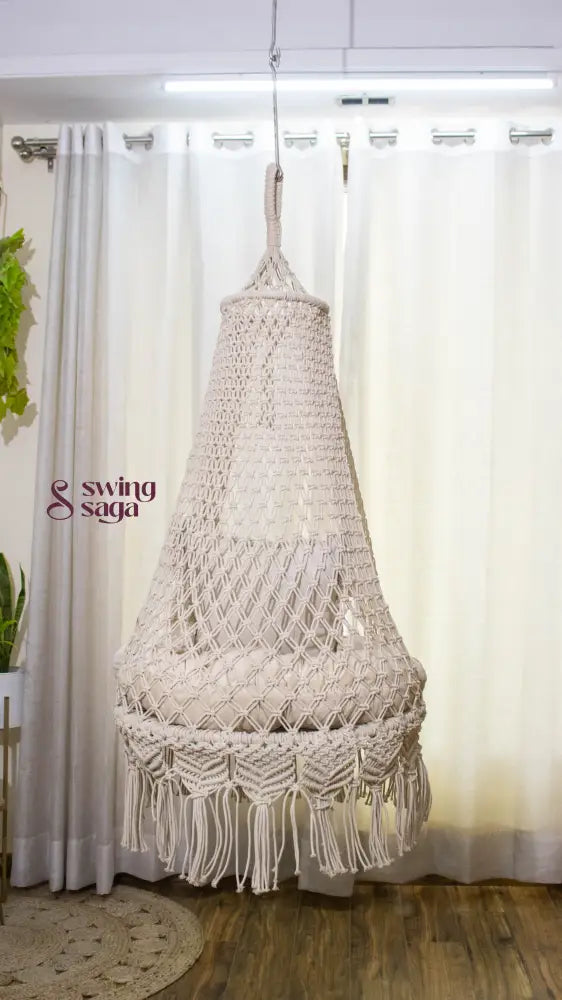 Cream White single seater hanging chair - Swing Saga