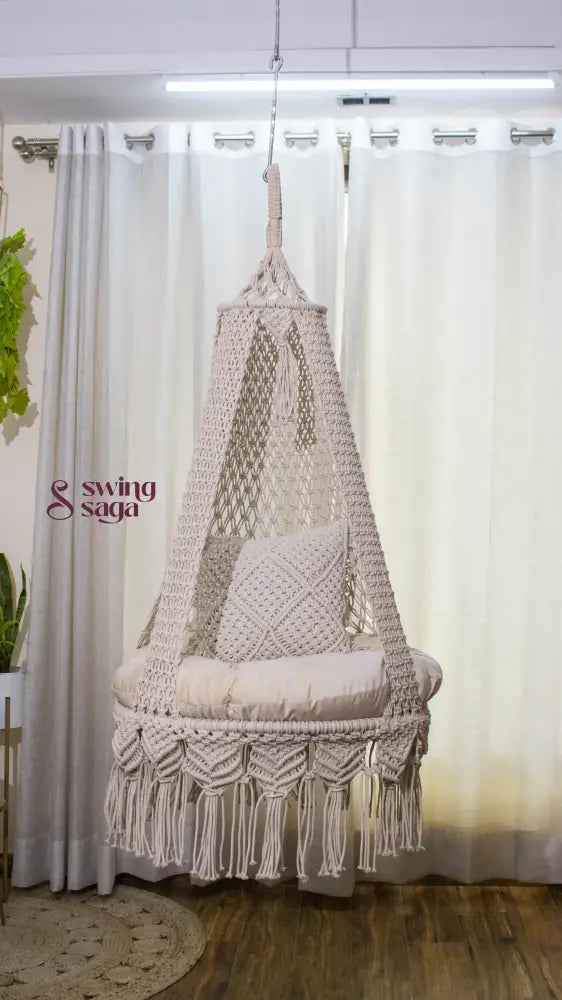 Cream White single seater hanging chair - Swing Saga