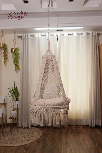 Cream White single seater hanging chair - Swing Saga