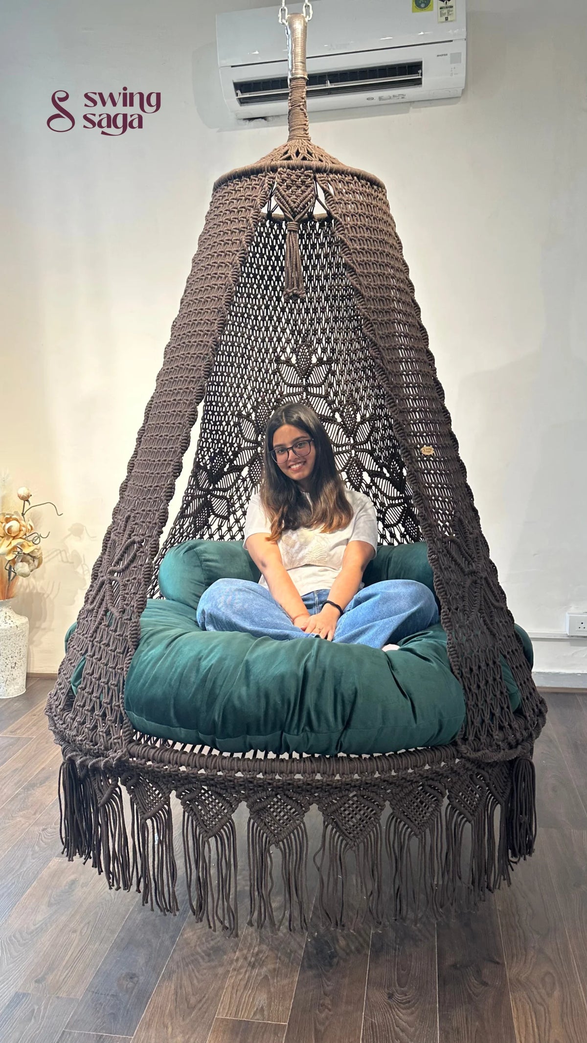 Mocha Brown Double seater hanging chair - Swing Saga