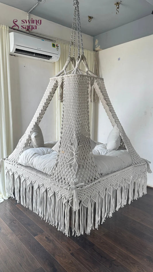 Macrame White Royal Bed Swing by Swing Saga - 60 Inches / White