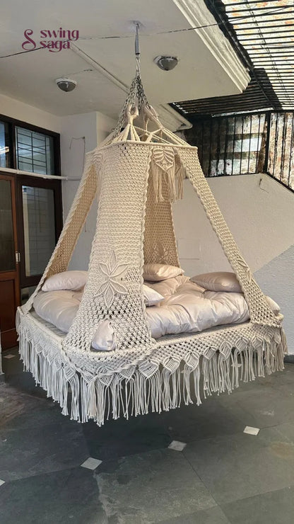 White  Macrame Bed Swing - Swing Saga