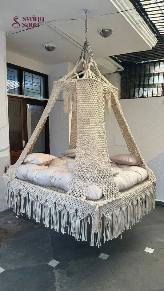 White  Macrame Bed Swing - Swing Saga