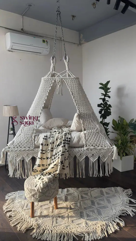 White  Macrame Bed Swing - Swing Saga