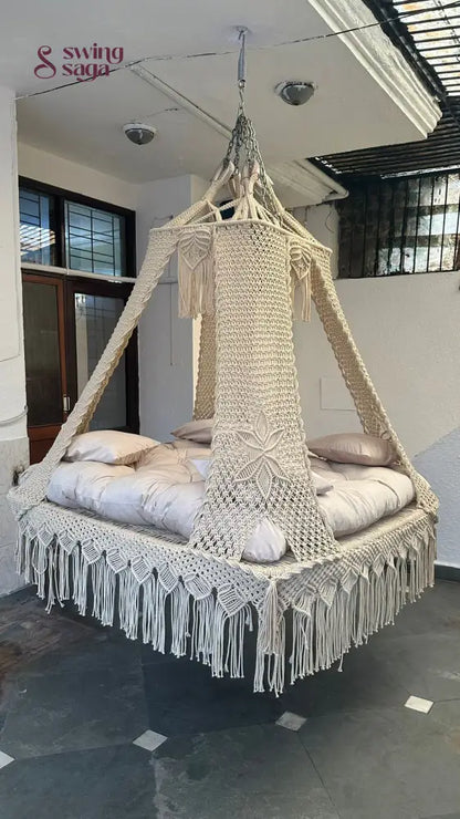 White  Macrame Bed Swing - Swing Saga