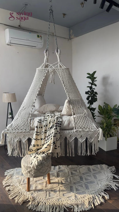 White  Macrame Bed Swing - Swing Saga