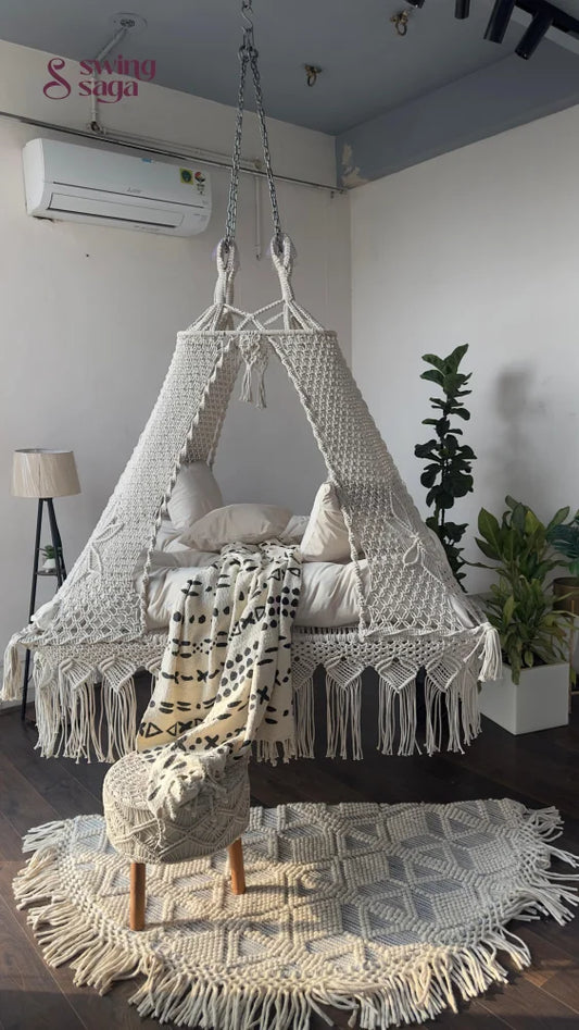 White  Macrame Bed Swing - Swing Saga