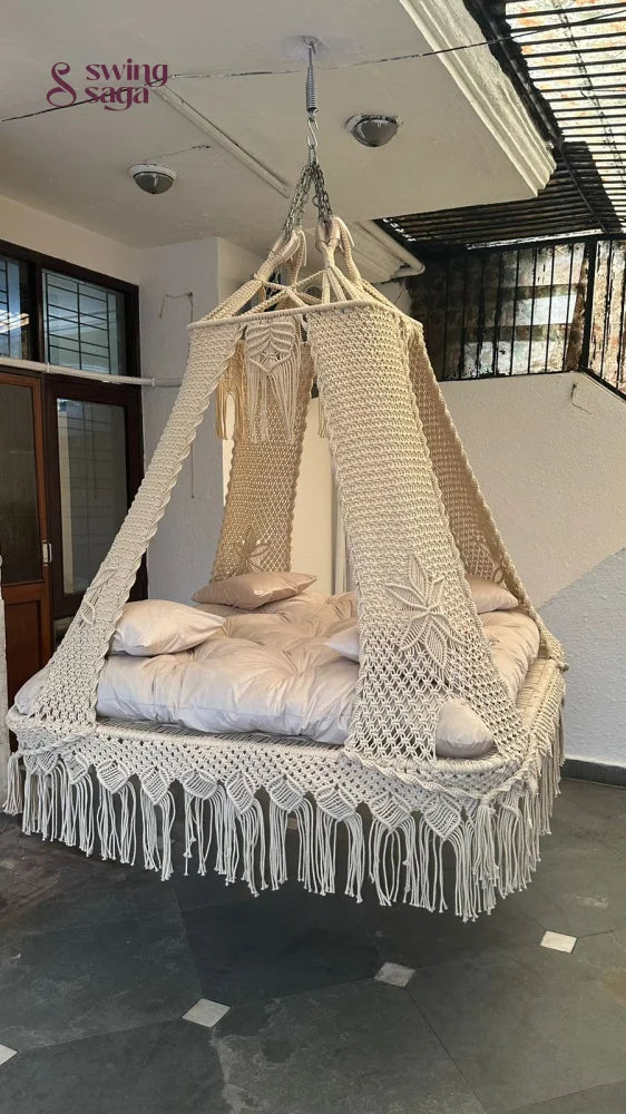 White  Macrame Bed Swing - Swing Saga
