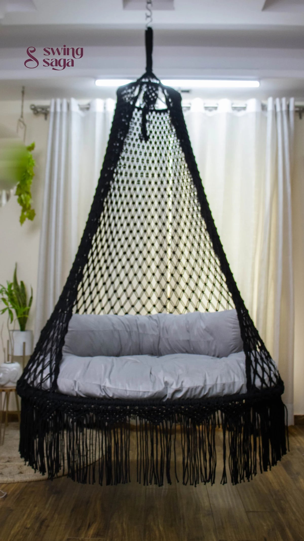 Black / Dark Grey Double seater hanging chair - Swing Saga