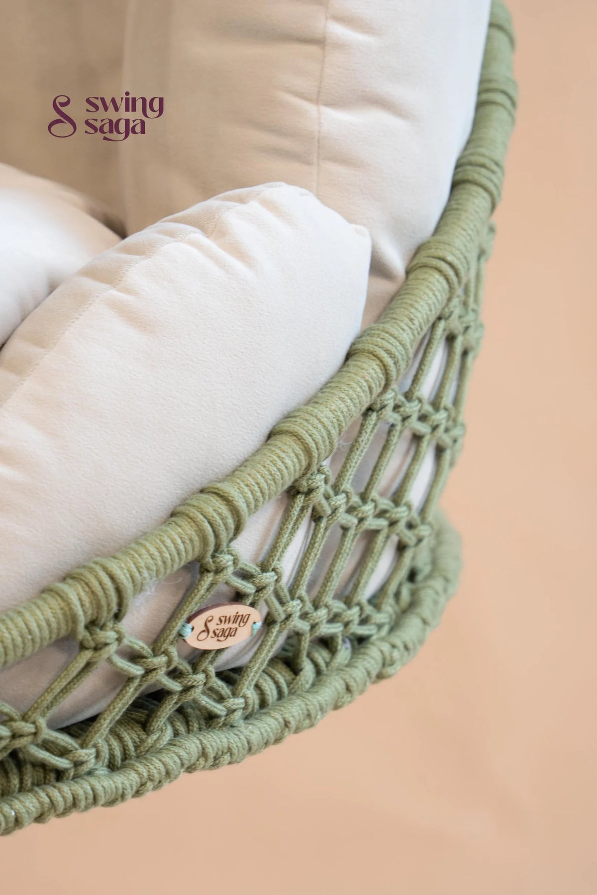 Meadow, Single Seater Olive Green Macramé Swing - Olive Green / 35*40 Inches | 72 inches in height