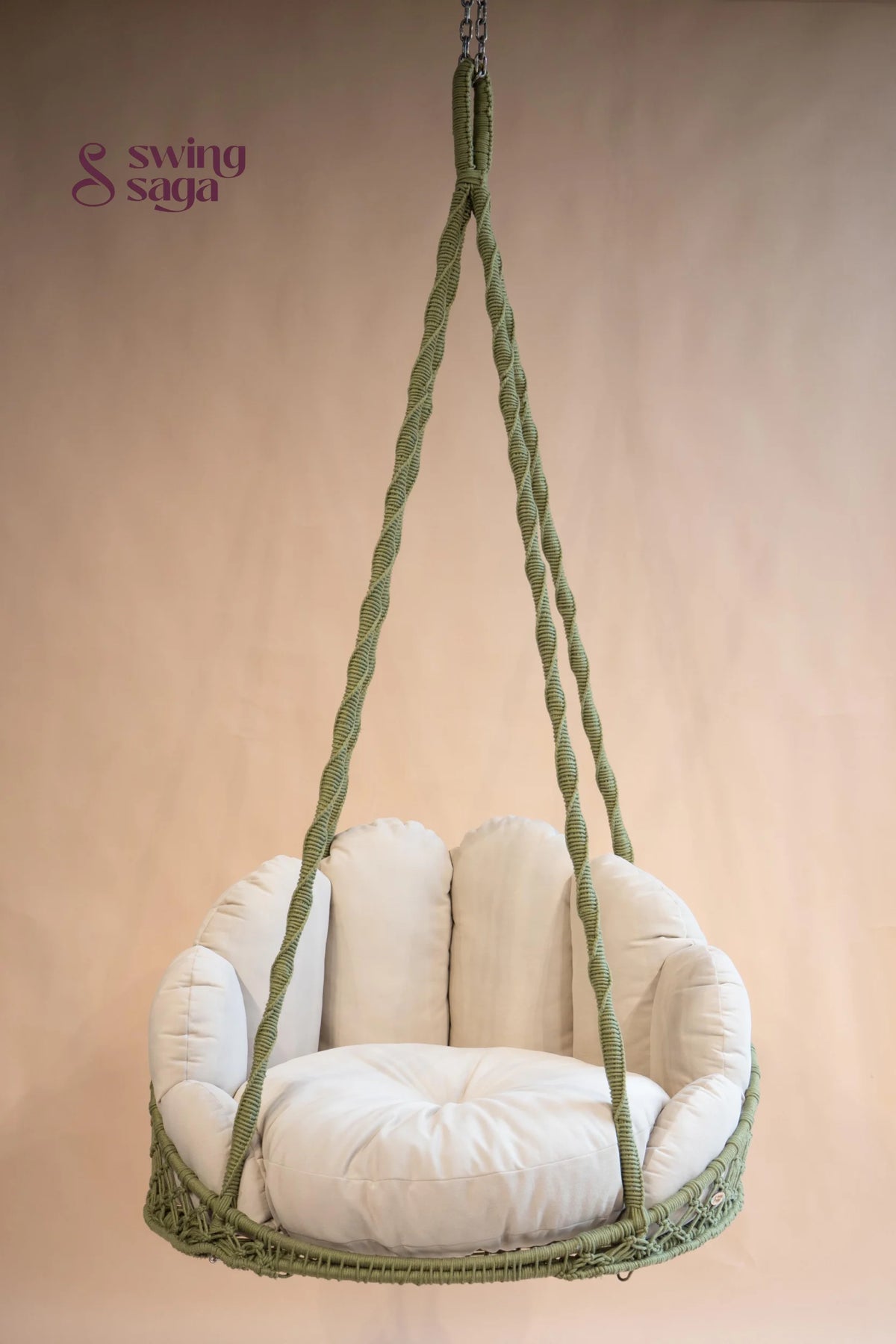 Meadow, Single Seater Olive Green Macramé Swing - Olive Green / 35*40 Inches | 72 inches in height