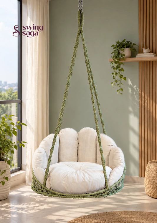 Meadow, Single Seater Olive Green Macramé Swing - Olive Green / 35*40 Inches | 72 inches in height