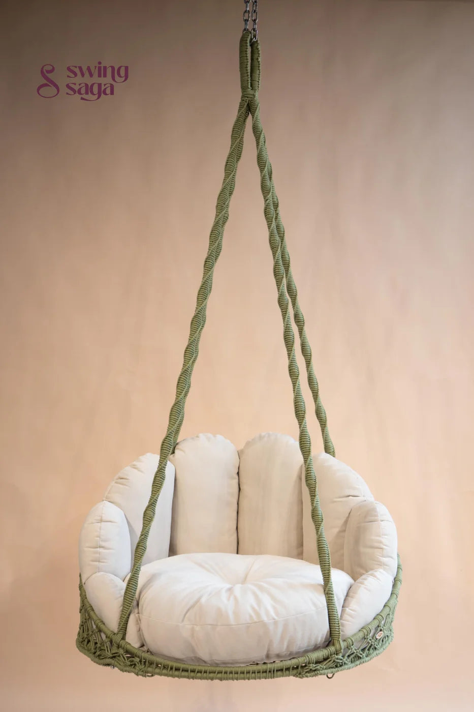 Meadow, Single Seater Olive Green Macramé Swing - Olive Green / 35*40 Inches | 72 inches in height