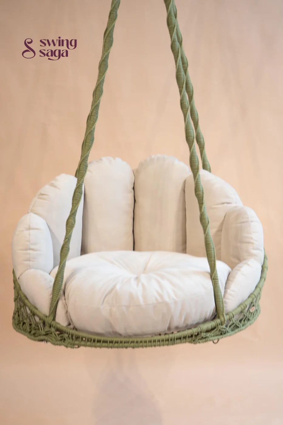 Meadow, Single Seater Olive Green Macramé Swing - Olive Green / 35*40 Inches | 72 inches in height