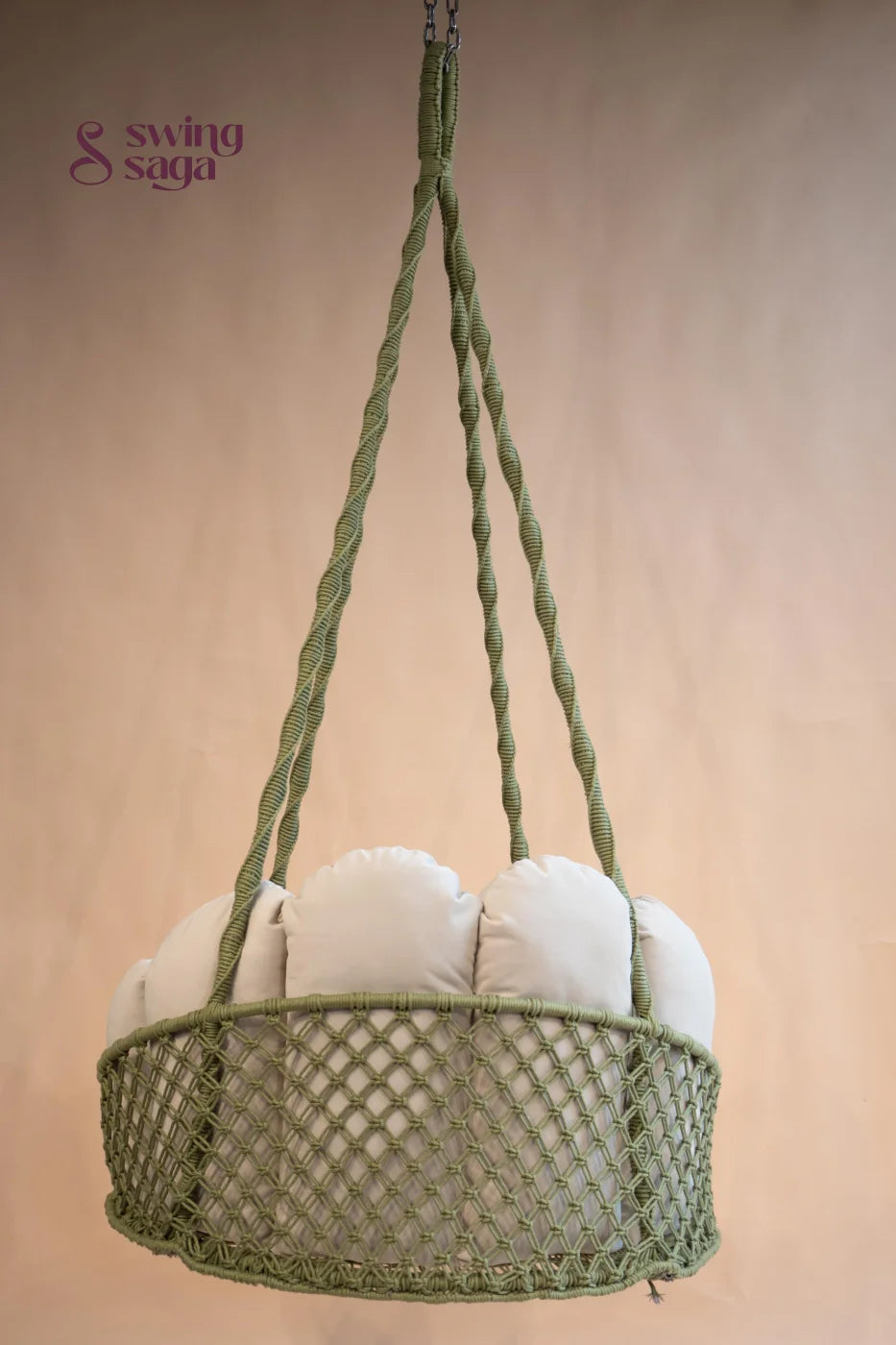 Meadow, Single Seater Olive Green Macramé Swing - Olive Green / 35*40 Inches | 72 inches in height
