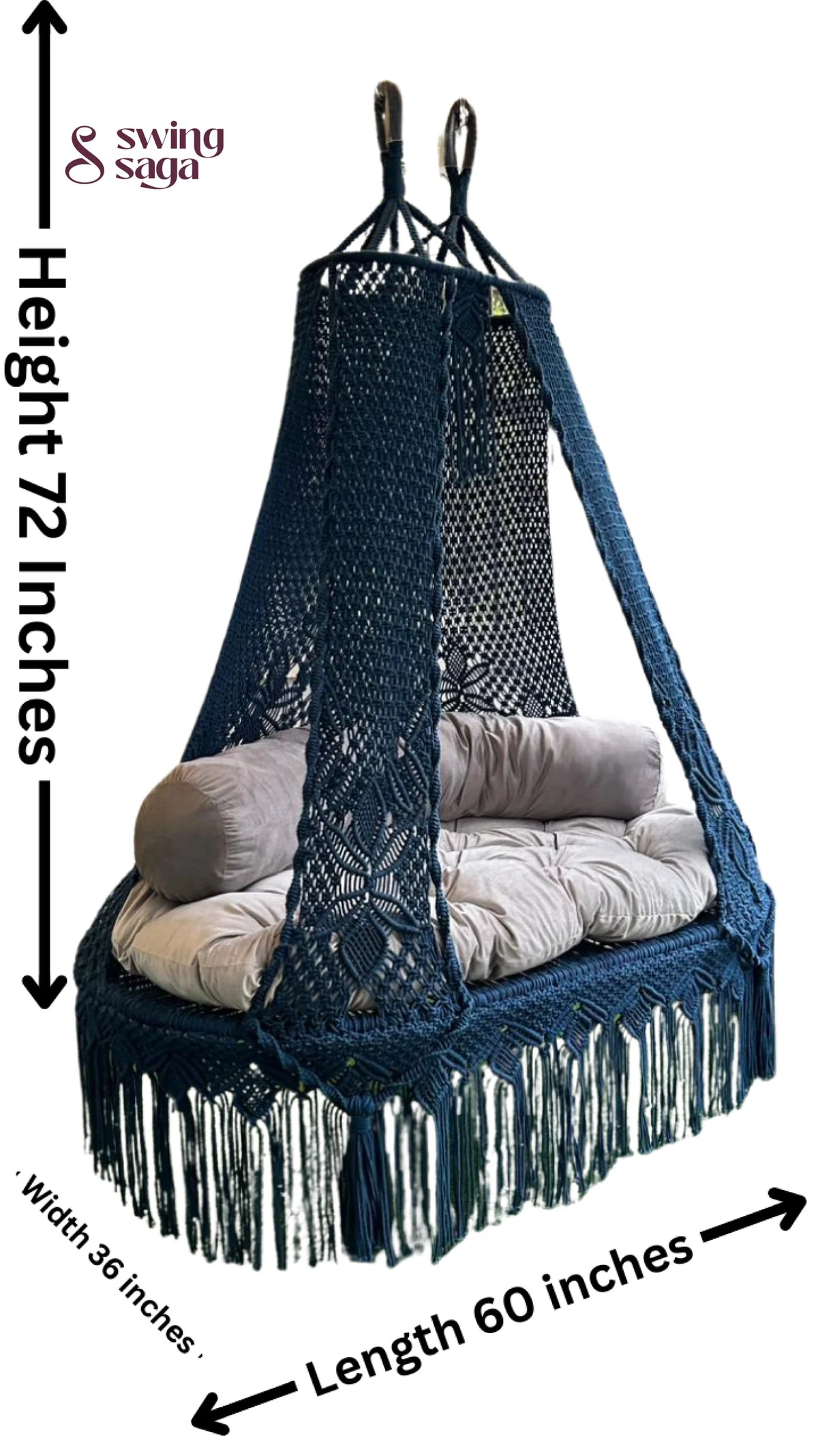 Navy Blue / Light Grey Double seater hanging chair - Swing Saga