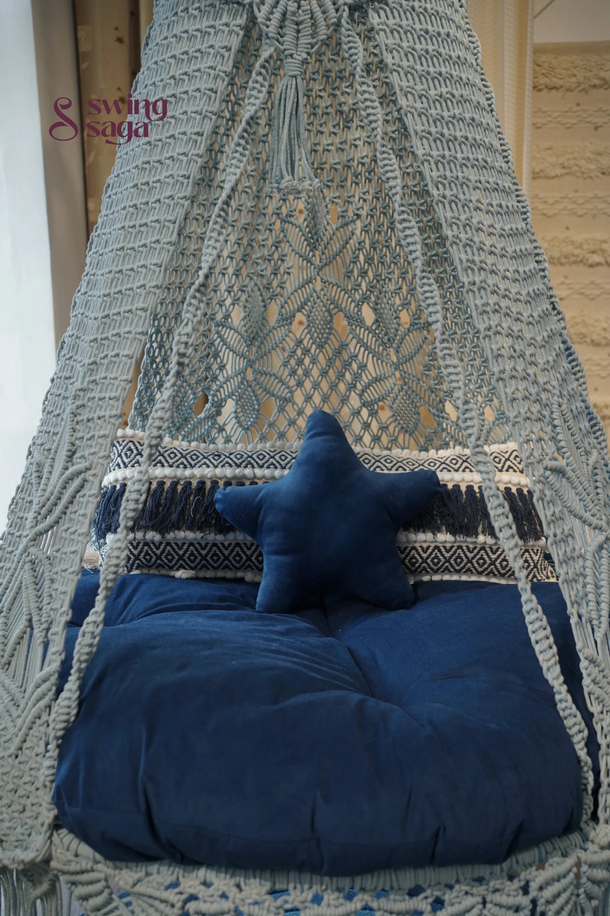 Blue cushion on a textured surface