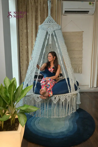 Navy Blue hanging hammock swing for kids and adults 50 Inches / Ice Blue