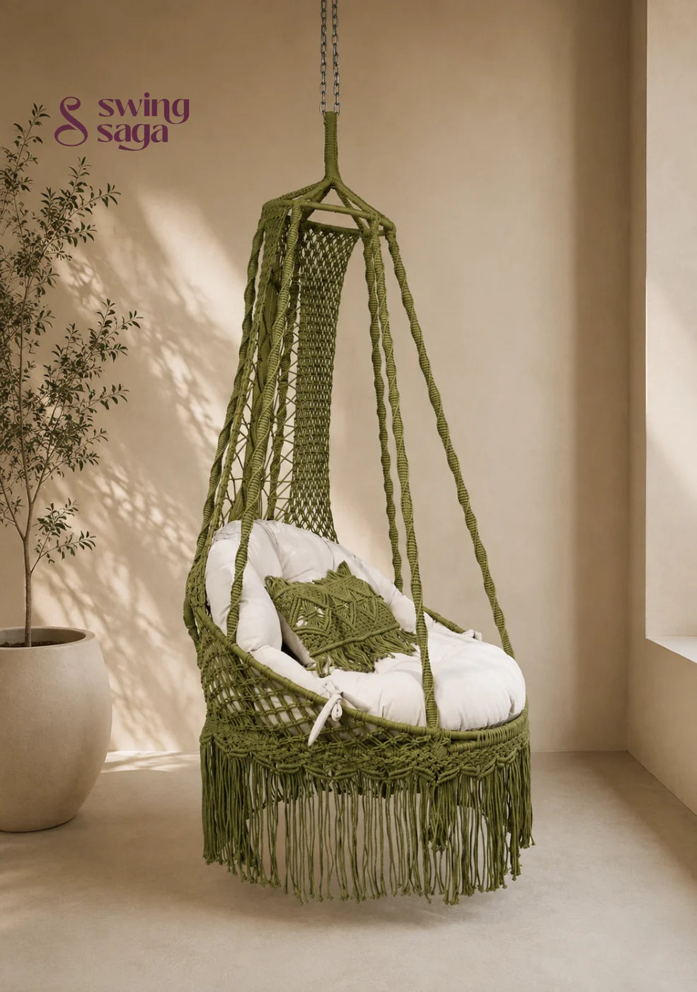 Nido Hanging Chair Swing - Green / Jute / Upholstered padded