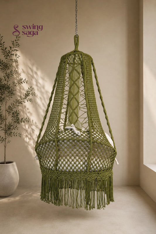 Nido Hanging Chair Swing - Green / Jute / Upholstered padded