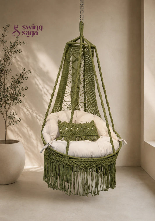 Nido Hanging Chair Swing - Green / Jute / Upholstered padded