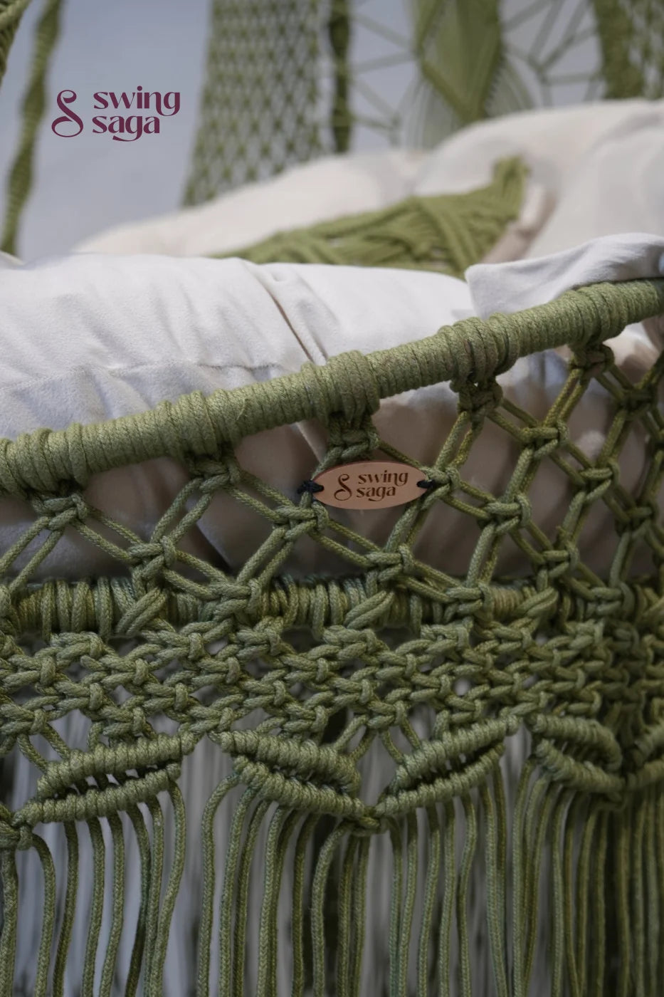 Nido Hanging Chair Swing - Green / Jute / Upholstered padded
