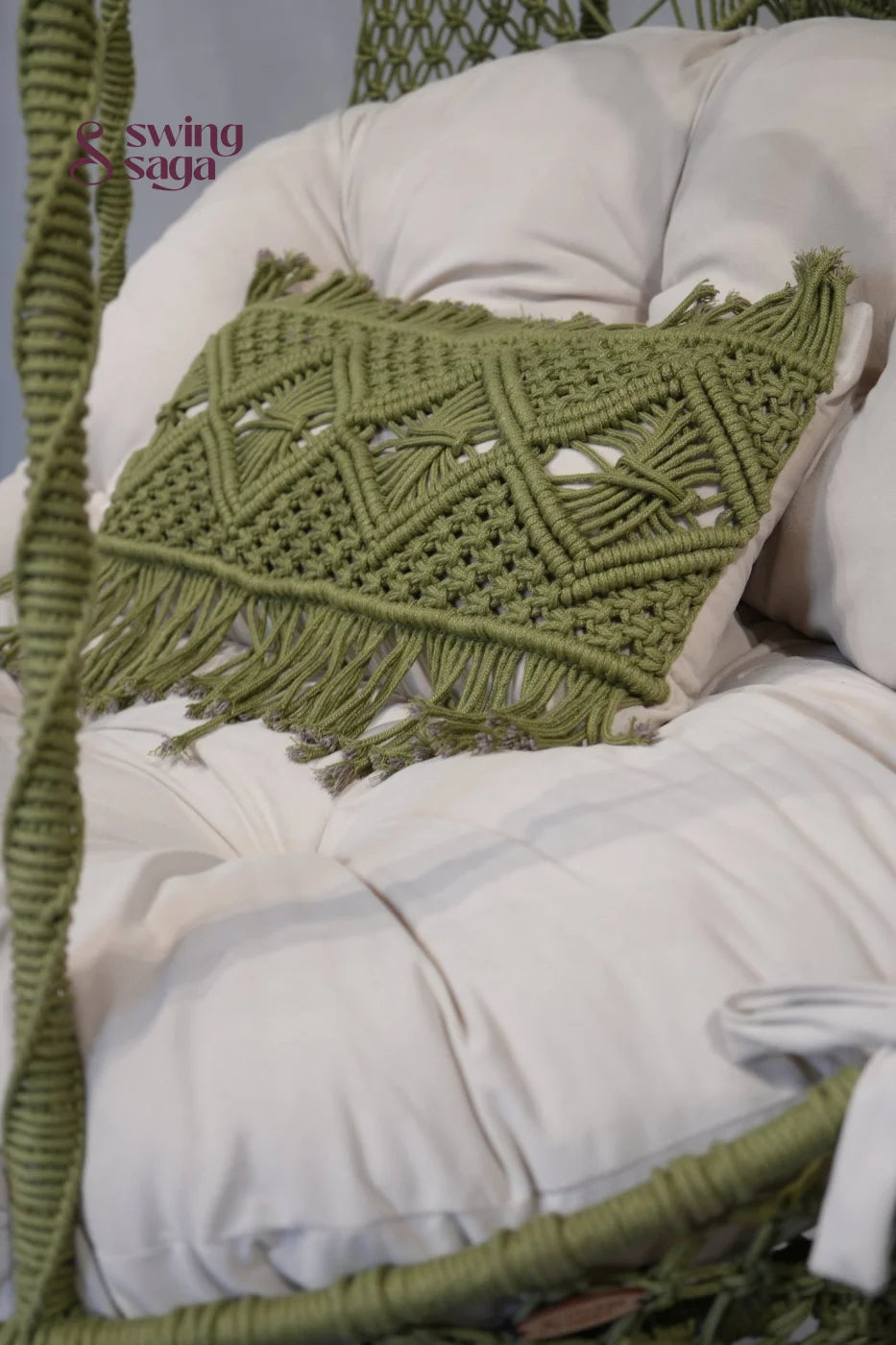 Nido Hanging Chair Swing - Green / Jute / Upholstered padded