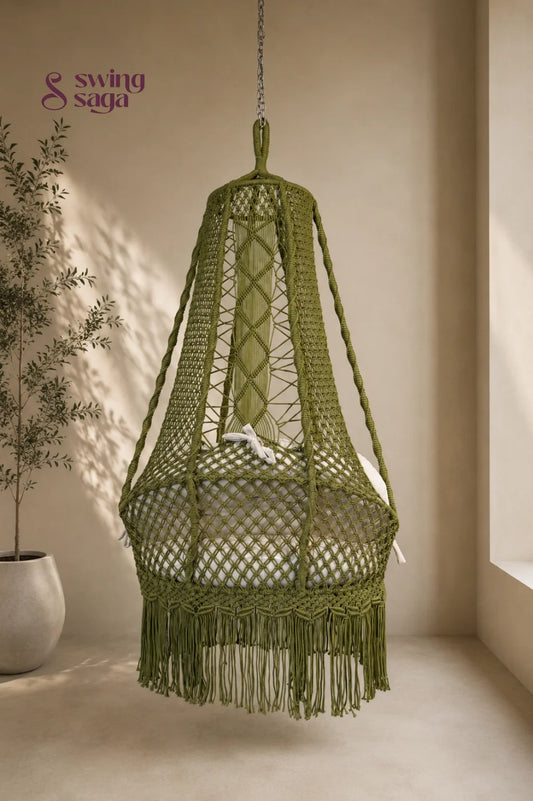 Nido Hanging Chair Swing - Green / Jute / Upholstered padded