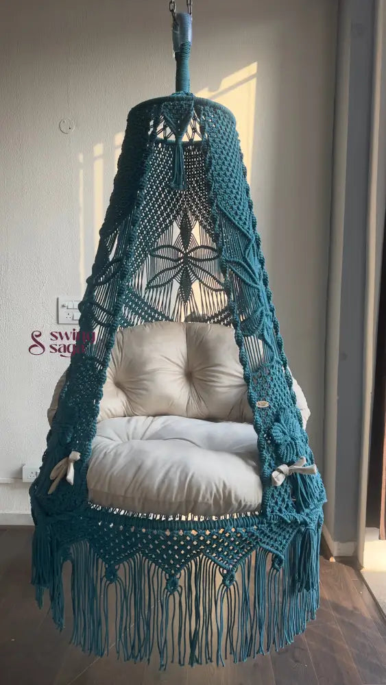 Ocean Muse Macrame Swing 40 inches / Teal Blue