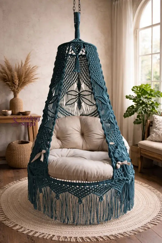 Ocean Muse Macrame Swing 40 inches / Teal Blue