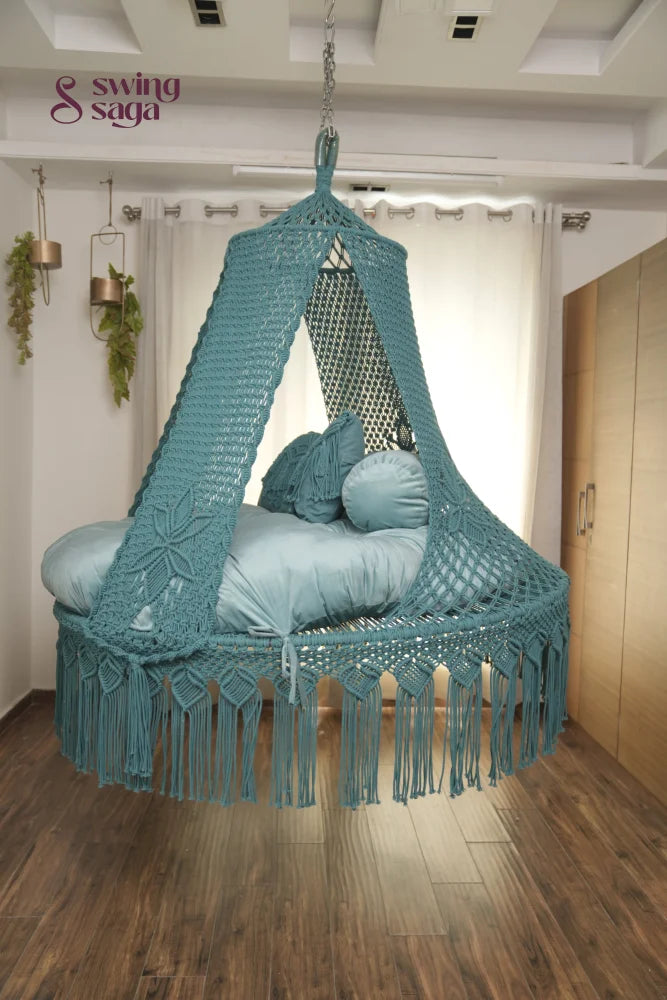 Teal Blue Macrame Bed Swing - Swing Saga