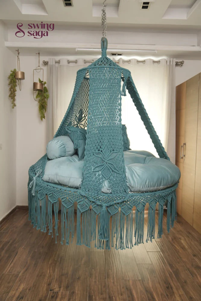 Teal Blue Macrame Bed Swing - Swing Saga